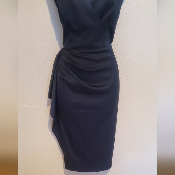 Maggie London Jackie O Satin Cocktail Side Bustled Pencil Midi Dress Sz 14 - Picture 3 of 12